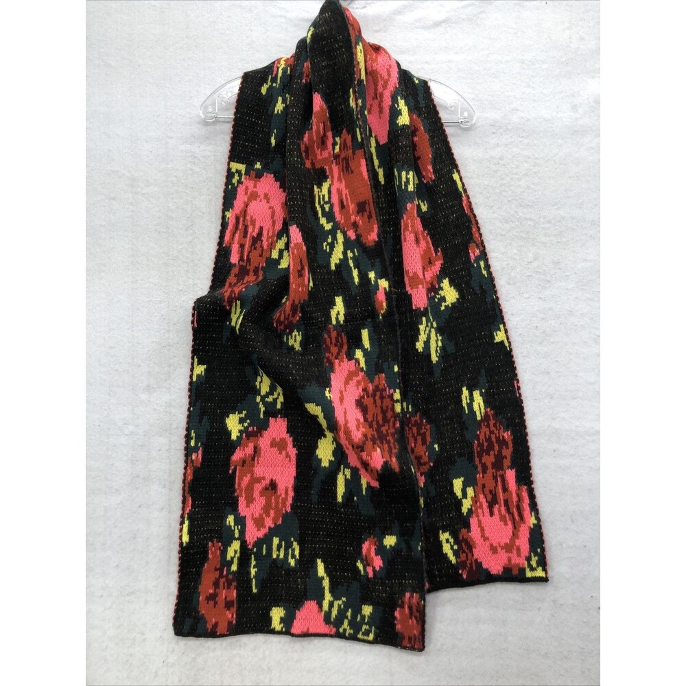 Betsey Johnson Scarf Black Floral 13x72 Romantic Coquette Dark Fem Wrap Fall